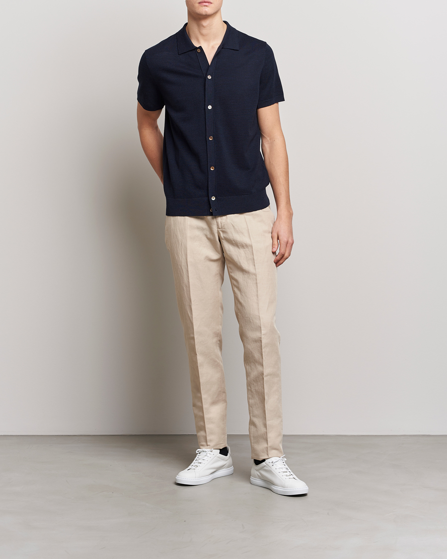 Herr | Pikéer | Morris Heritage | Alberto Knitted Short Sleeve Knitted Shirt Navy
