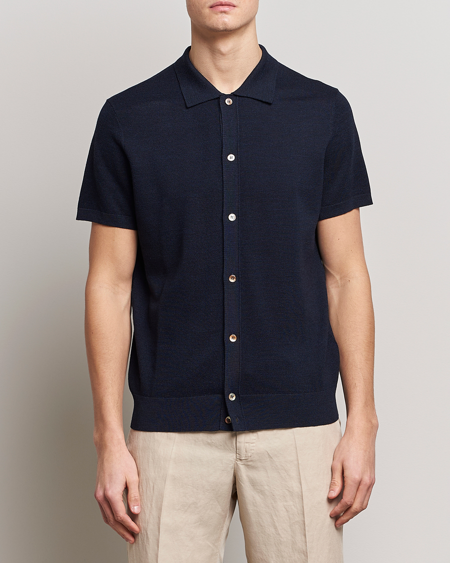 Herr |  | Morris Heritage | Alberto Knitted Short Sleeve Knitted Shirt Navy