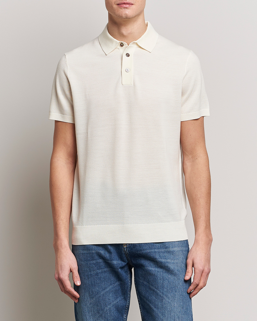 Herr |  | Morris Heritage | Alberto Knitted Short Sleeve Polo Shirt Off White