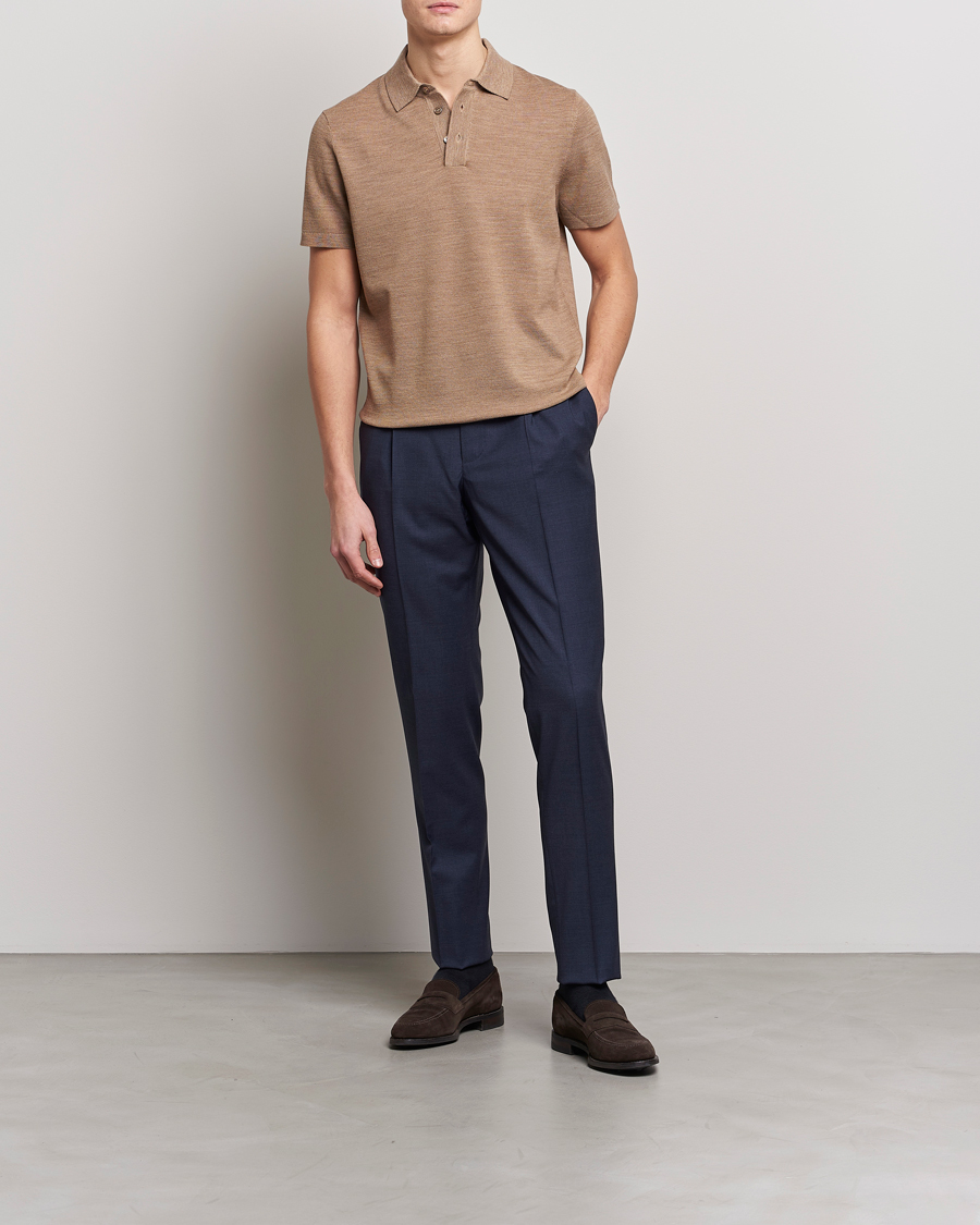 Herr | Pikéer | Morris Heritage | Alberto Knitted Short Sleeve Polo Shirt Camel