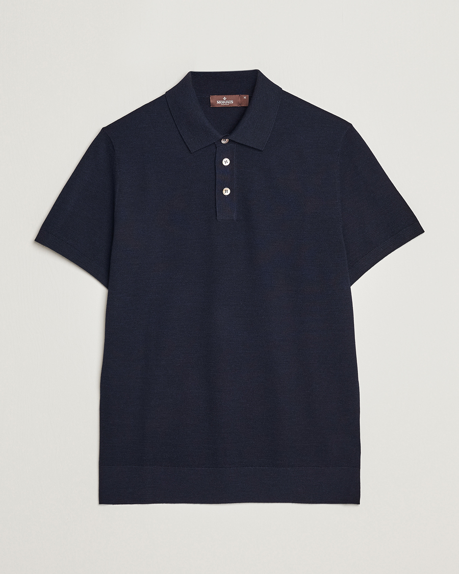 Herr | Pikéer | Morris Heritage | Alberto Knitted Short Sleeve Polo Shirt Navy