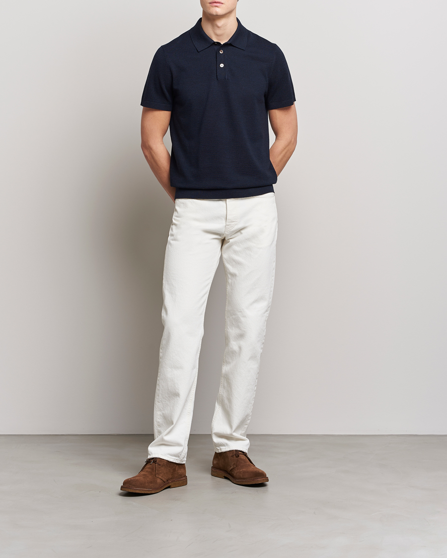 Herr | Pikéer | Morris Heritage | Alberto Knitted Short Sleeve Polo Shirt Navy