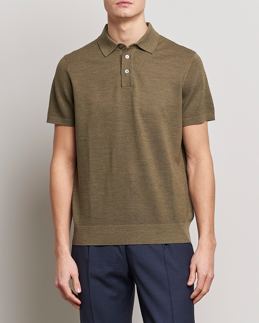Herr | Morris | Morris Heritage | Alberto Knitted Short Sleeve Polo Shirt Olive