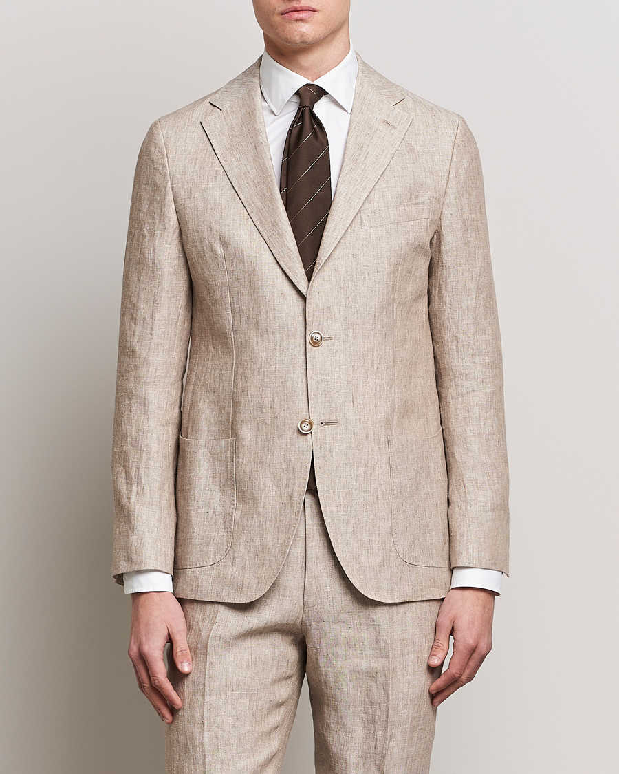 Herr | Linnekavajer | Morris Heritage | Mike Patch Pocket Linen Suit Blazer Beige