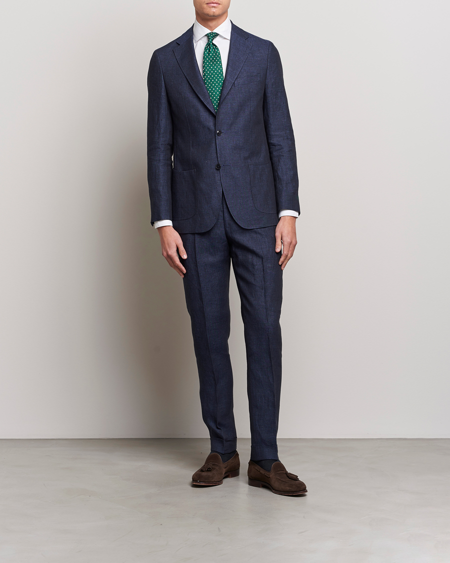 Herr | Kavajer | Morris Heritage | Mike Patch Pocket Linen Suit Blazer Navy