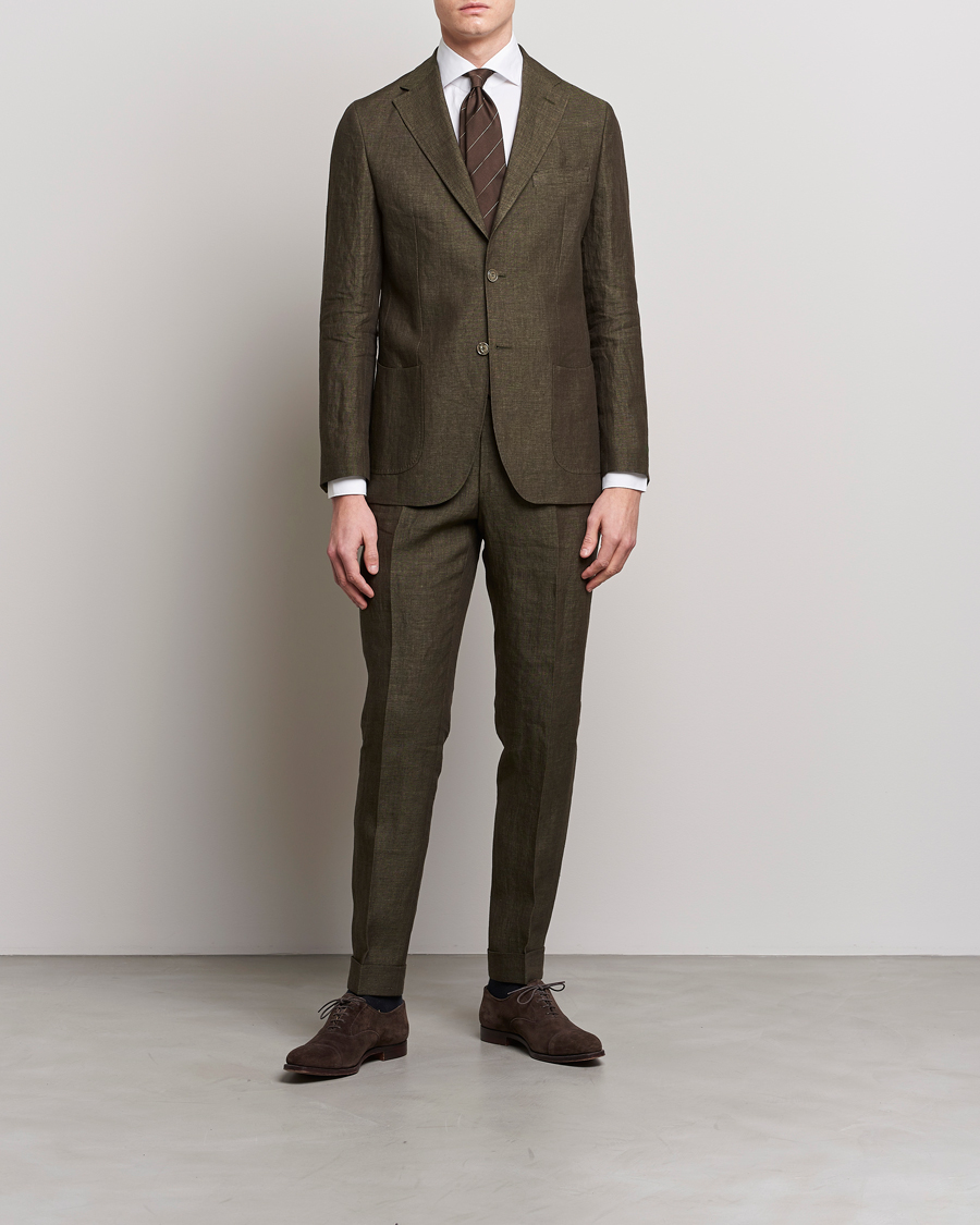 Herr | Kavajer | Morris Heritage | Mike Patch Pocket Linen Suit Blazer Olive