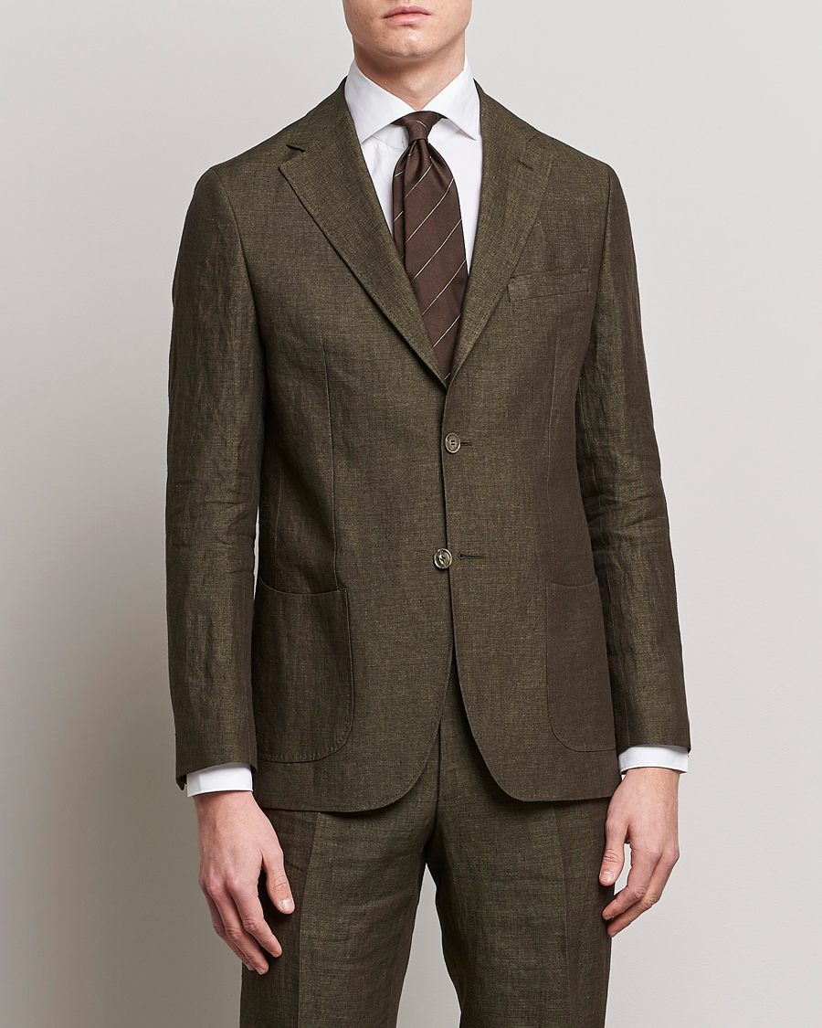 Herr | Linnekavajer | Morris Heritage | Mike Patch Pocket Linen Suit Blazer Olive