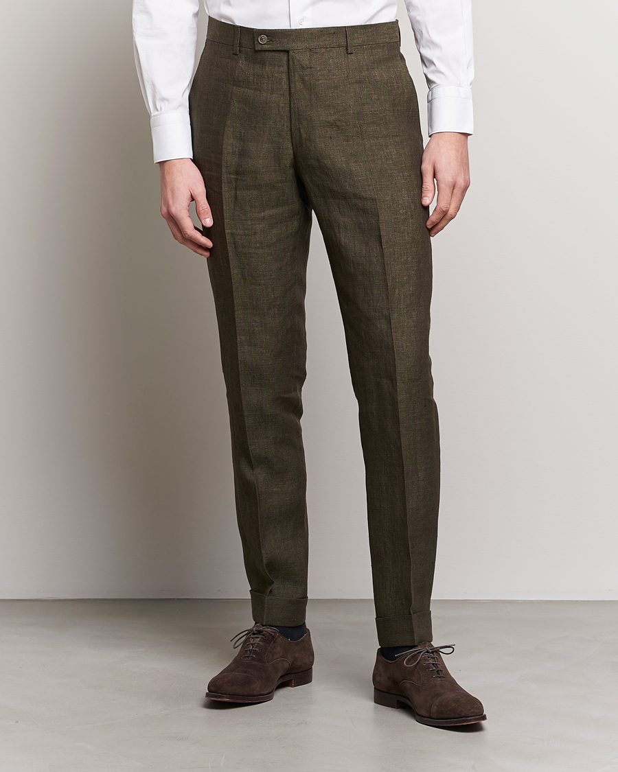 Herr | Linnebyxor | Morris Heritage | Jack Linen Suit Trousers Olive