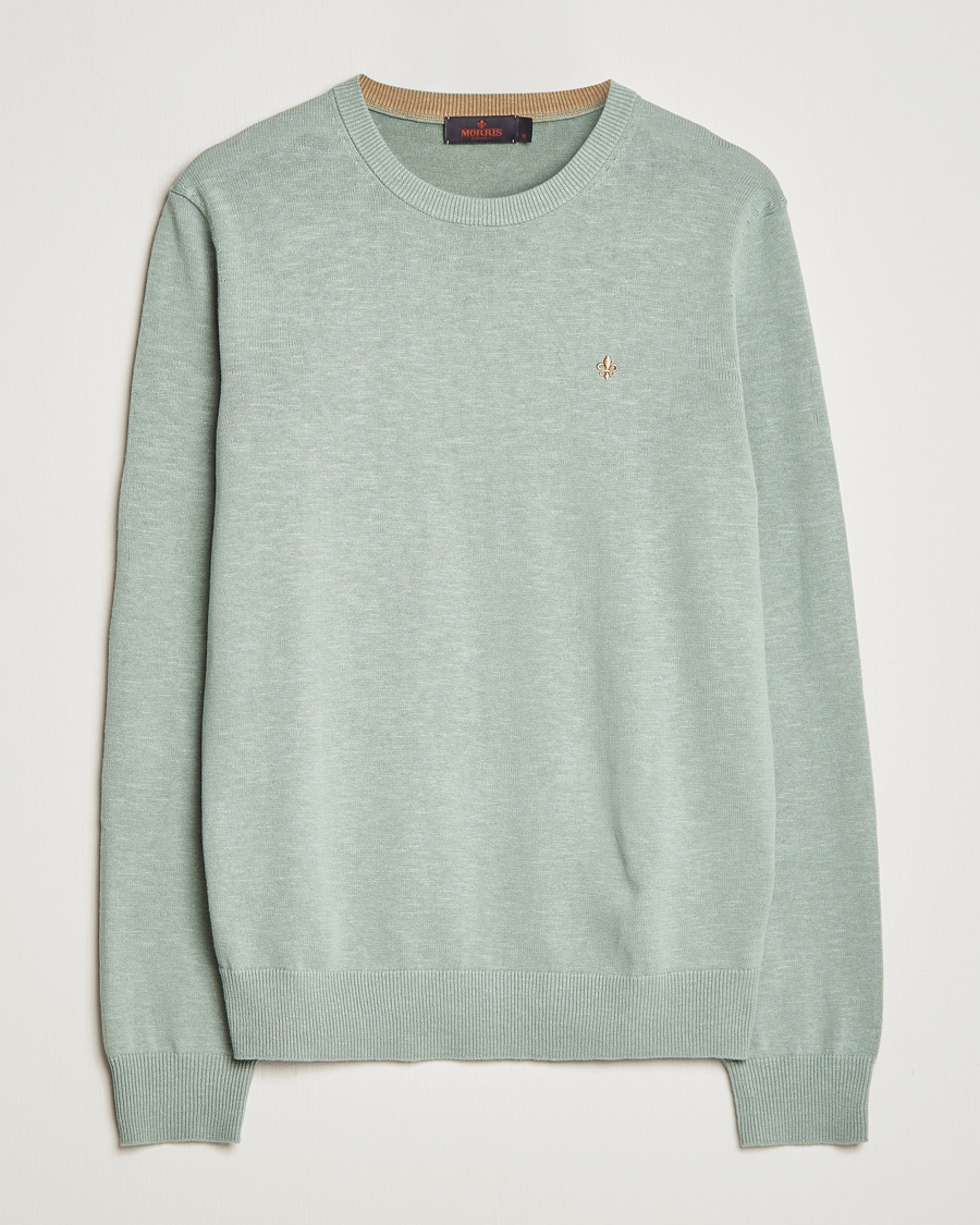 Herr | Tröjor | Morris | Harold Cotton/Linen Summer Crew Neck Mint Green
