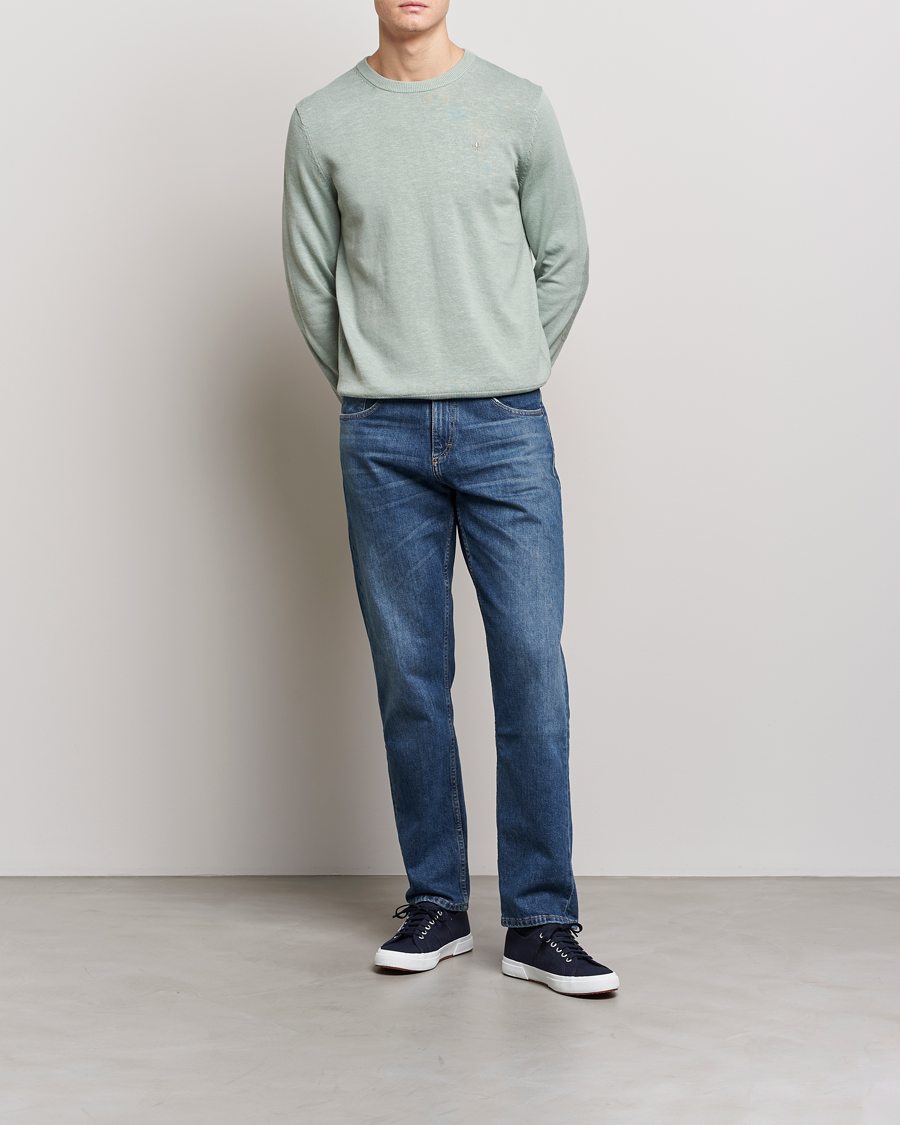 Herr | Tröjor | Morris | Harold Cotton/Linen Summer Crew Neck Mint Green
