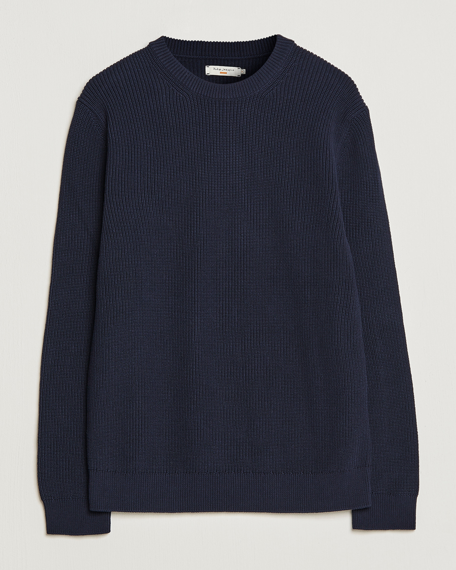 Herr | Tröjor | Nudie Jeans | Augusti Rib Cotton Sweater Navy
