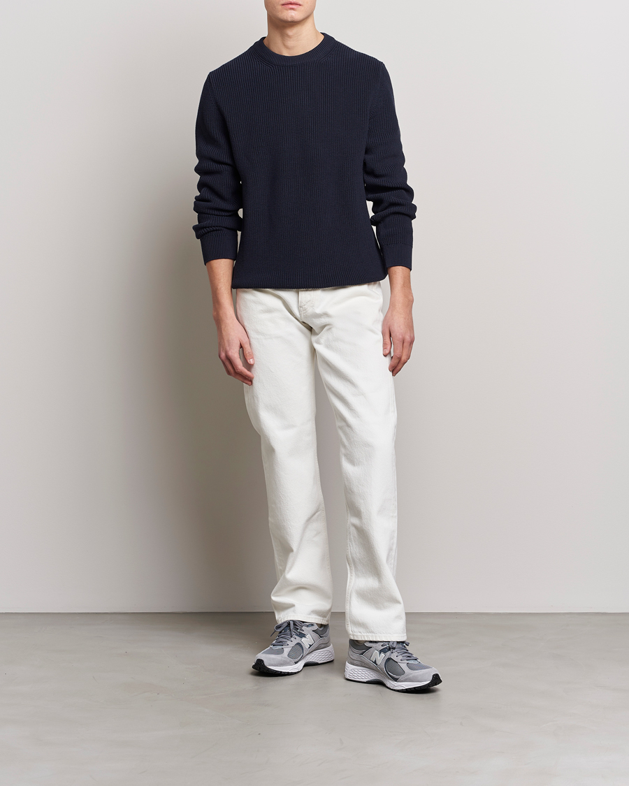 Herr | Tröjor | Nudie Jeans | Augusti Rib Cotton Sweater Navy