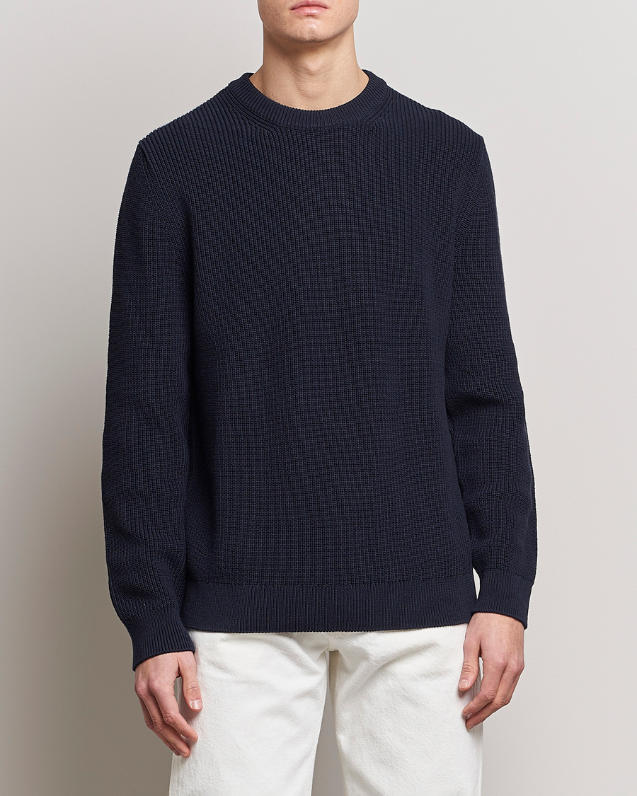 Herr |  | Nudie Jeans | August Cotton Rib Knitted Sweater Navy