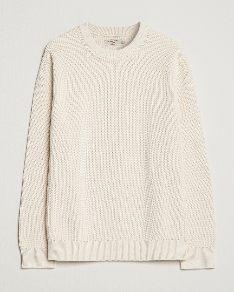 Herr | Tröjor | Nudie Jeans | August Cotton Rib Knitted Sweater Chalk White