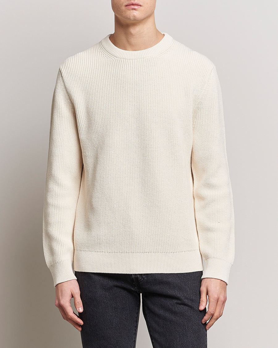 Herr |  | Nudie Jeans | August Cotton Rib Knitted Sweater Chalk White
