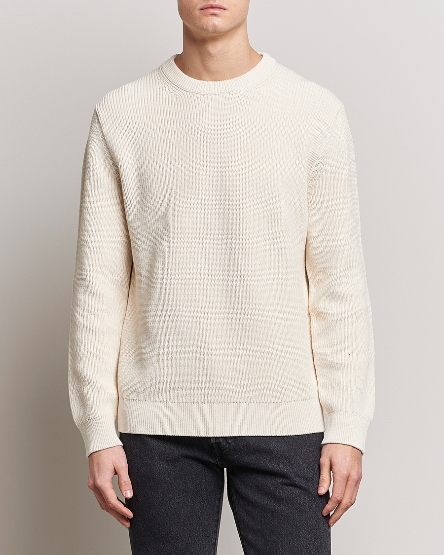 Herr | Tröjor | Nudie Jeans | August Cotton Rib Knitted Sweater Chalk White