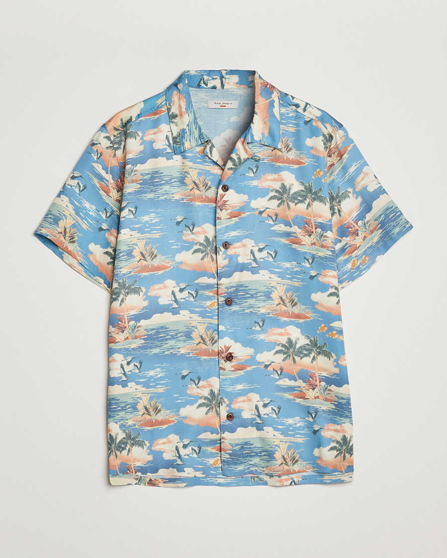 Herr | Skjortor | Nudie Jeans | Arvid Printed Short Sleeve Shirt Hawaii Azure