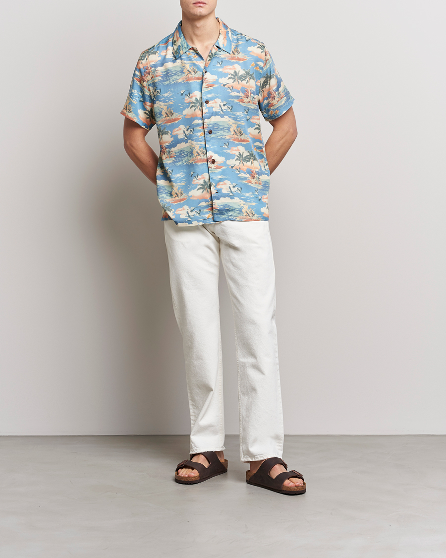 Herr | Skjortor | Nudie Jeans | Arvid Printed Short Sleeve Shirt Hawaii Azure