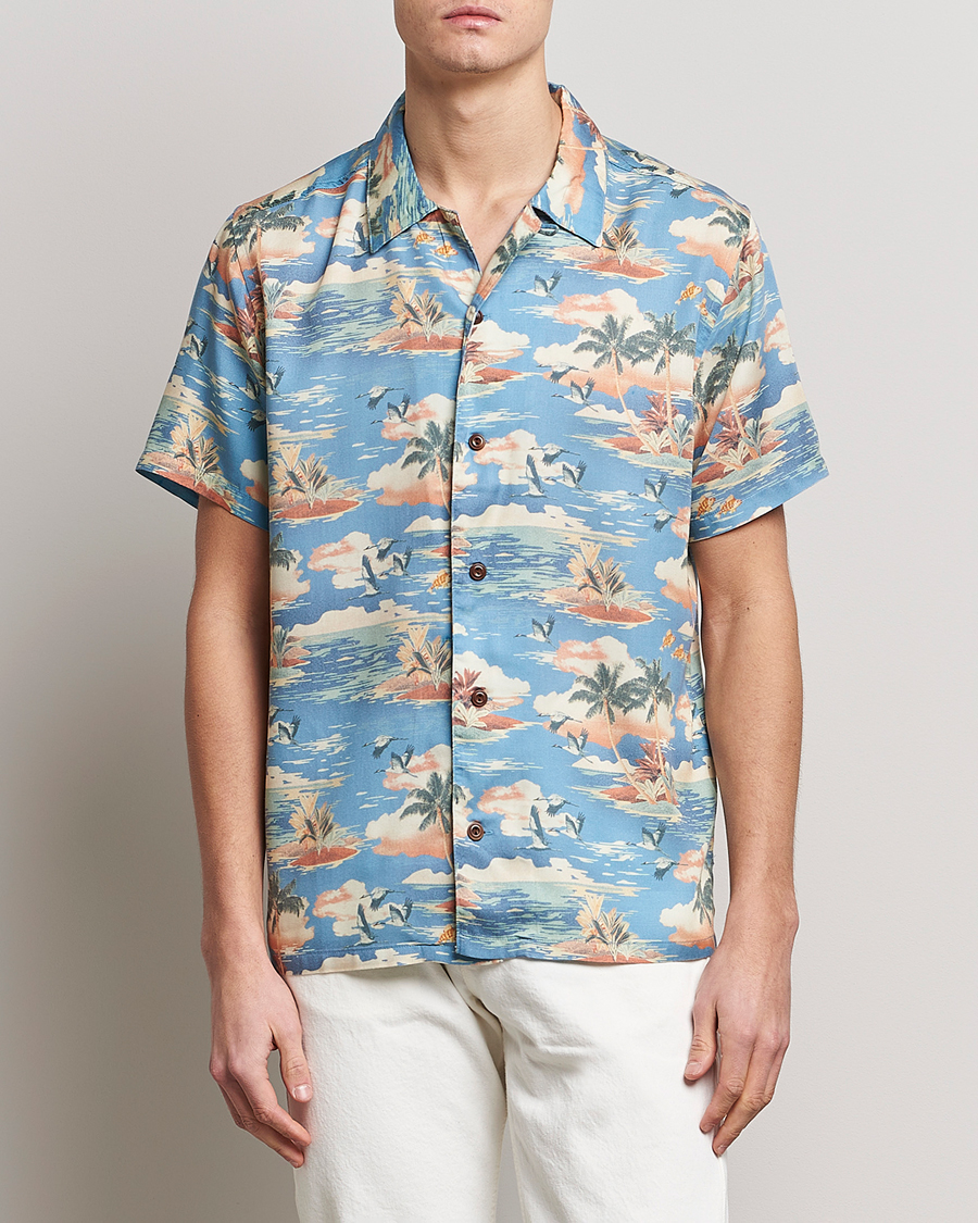 Herr | Kortärmade skjortor | Nudie Jeans | Arvid Printed Short Sleeve Shirt Hawaii Azure