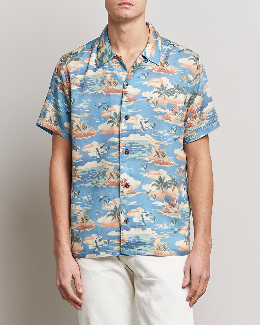 Herr | Skjortor | Nudie Jeans | Arvid Printed Short Sleeve Shirt Hawaii Azure
