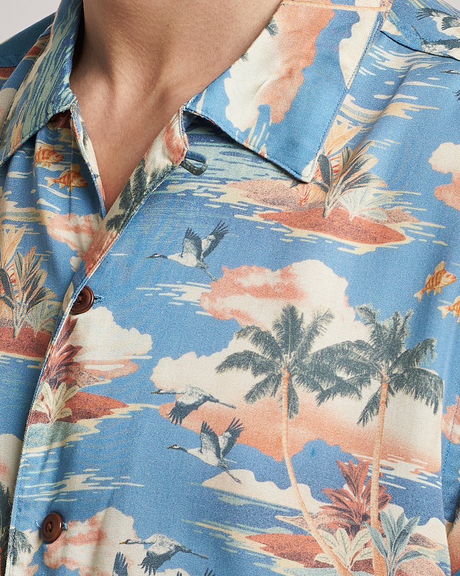 Herr | Skjortor | Nudie Jeans | Arvid Printed Short Sleeve Shirt Hawaii Azure