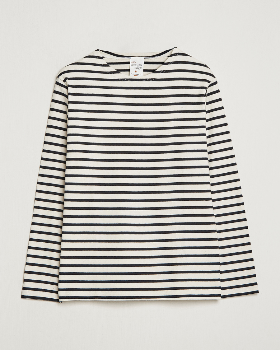 Herr | T-Shirts | Nudie Jeans | Charles Sailor Striped Crew Neck Off White/Black