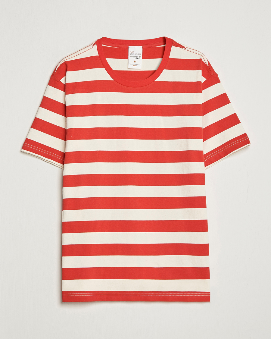 Herr | T-Shirts | Nudie Jeans | Uno Blockstripe Crew Neck T-Shirt Off White/Red