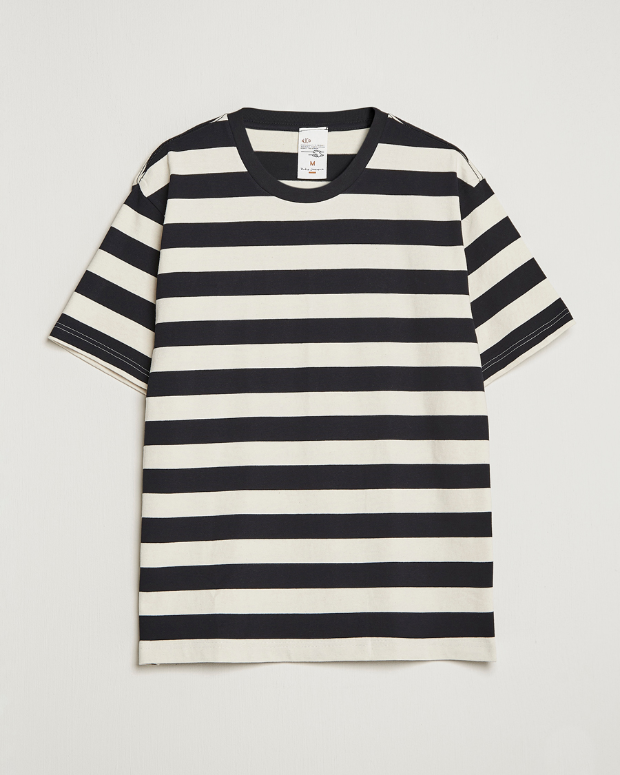 Herr | T-Shirts | Nudie Jeans | Uno Blockstripe Crew Neck T-Shirt Off White/Black