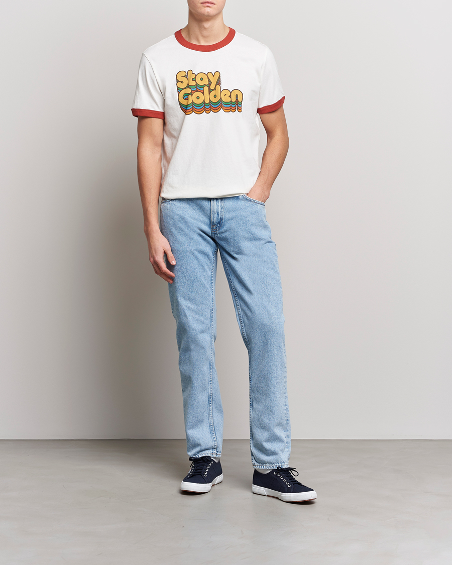 Herr | T-Shirts | Nudie Jeans | Ricky Logo Crew Neck T-Shirt Chalk White