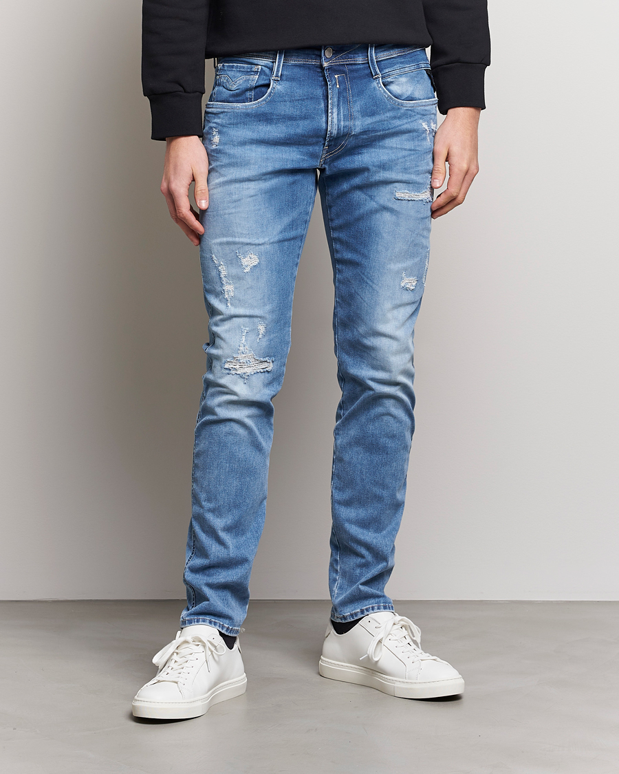 Herr | Jeans | Replay | Anbass Hyperflex X-Lite Shredded Jeans Light Blue