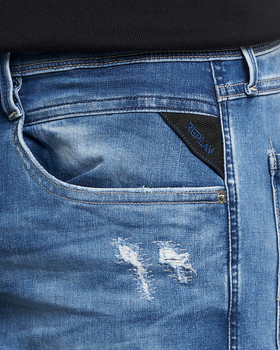 Herr | Jeans | Replay | Anbass Hyperflex X-Lite Shredded Jeans Light Blue
