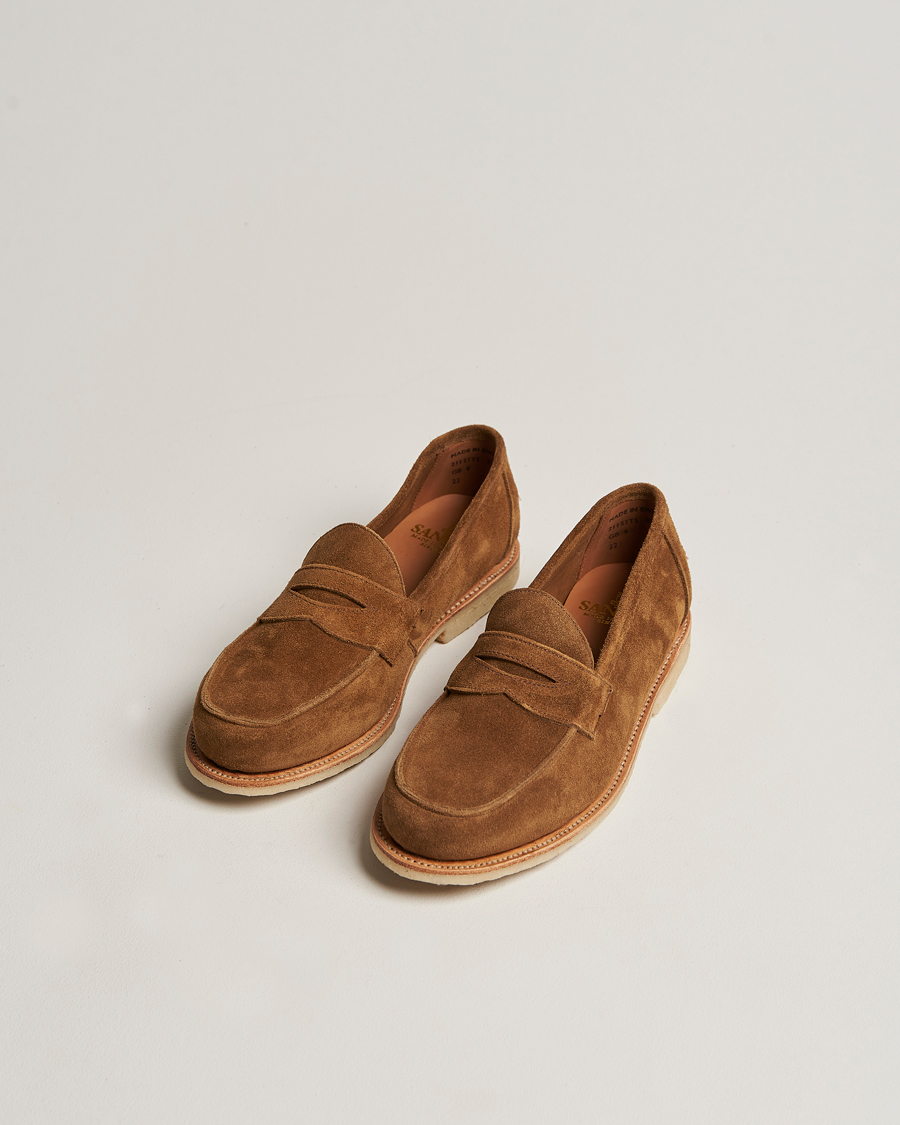 Herr | Sanders Edwin Unlined Suede Penny Loafer Tobacco | Sanders | Edwin Unlined Suede Penny Loafer Tobacco