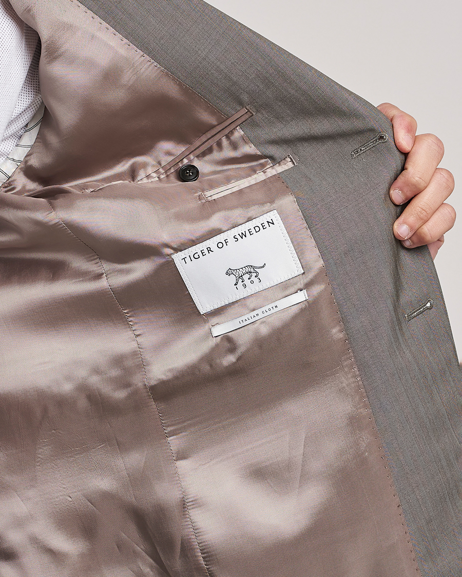 Herr | Kavajer | Tiger of Sweden | Justin Herringbone Wool Blazer Dark Sand