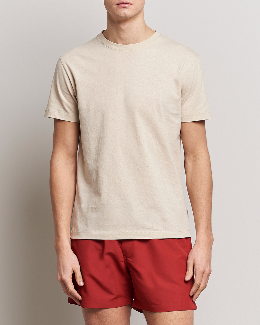 Herr | T-Shirts | Tiger of Sweden | Dillan Linen Cotton T-Shirt Cream Sand
