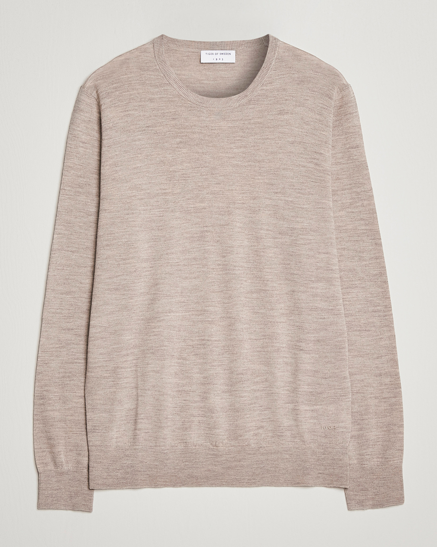 Herr | Tröjor | Tiger of Sweden | Nichols Extra Fine Merino Crew Neck Beige Melange