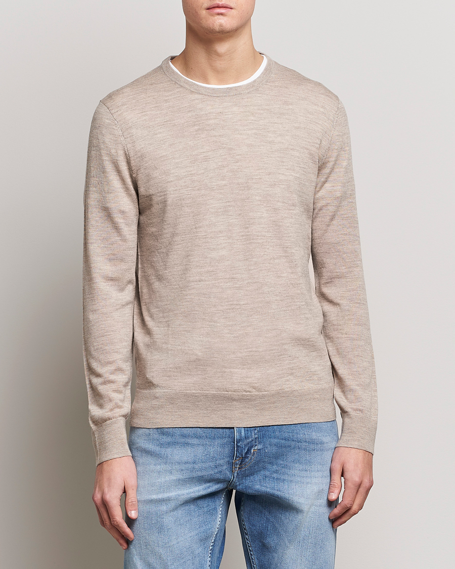 Herr | Tröjor | Tiger of Sweden | Nichols Extra Fine Merino Crew Neck Beige Melange