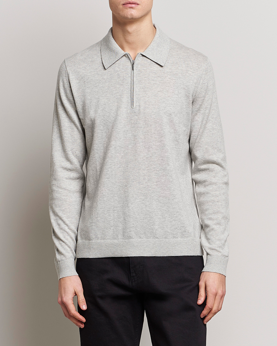 Herr | Tröjor | Tiger of Sweden | Orbit Merino Wool Half Zip Light Grey Melange