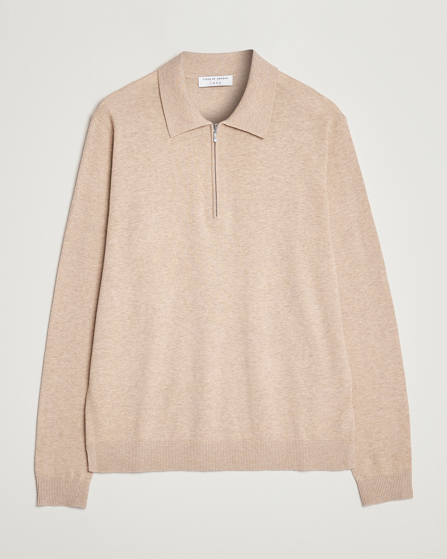 Herr | Tröjor | Tiger of Sweden | Orbit Merino Wool Half Zip Beige Melange