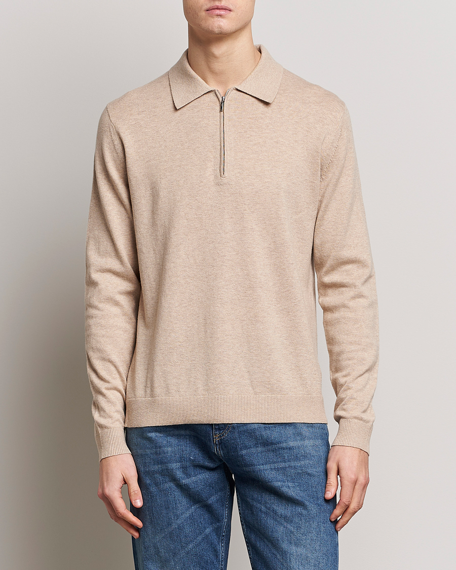 Herr | Tröjor | Tiger of Sweden | Orbit Merino Wool Half Zip Beige Melange