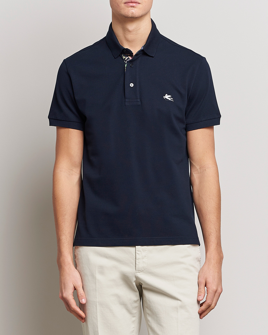 Herr | Pikéer | Etro | Short Sleeve Contrast Paisley Polo Navy