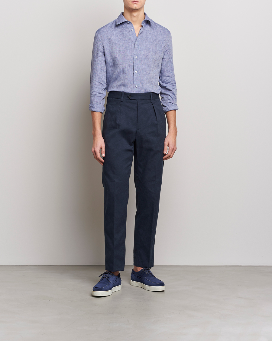 Herr | Skjortor | Etro | Linen Sport Shirt Dark Blue