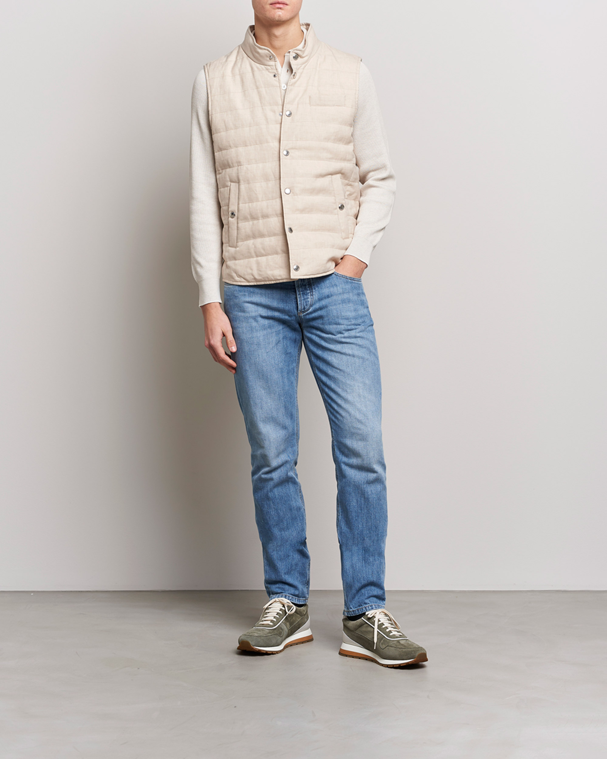 Herr | Västar | Brunello Cucinelli | Cotton/Linen Gilet Light Beige