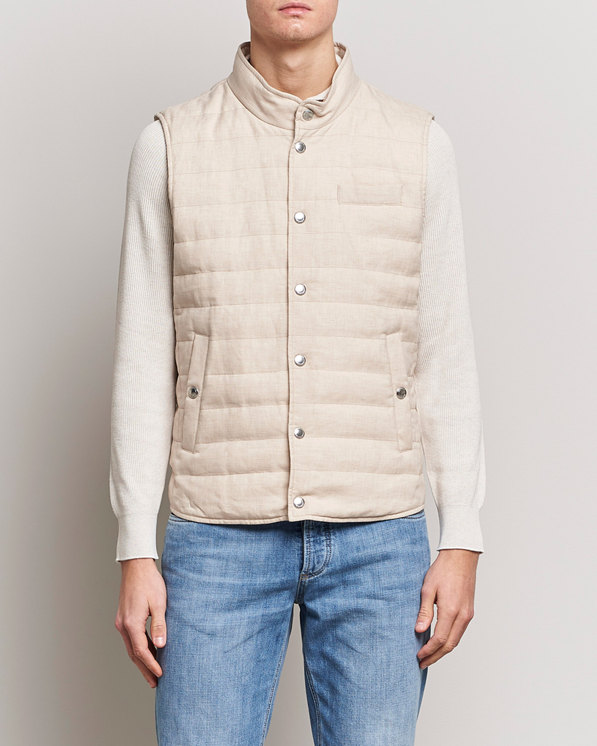 Herr | Västar | Brunello Cucinelli | Cotton/Linen Gilet Light Beige