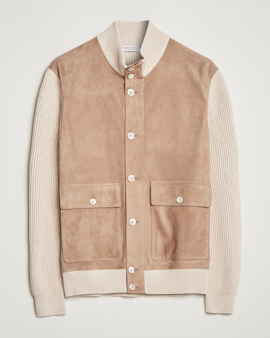 Herr | Jackor | Brunello Cucinelli | Suede Knit Bomber Jacket Beige Suede