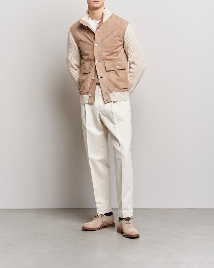 Herr | Jackor | Brunello Cucinelli | Suede Knit Bomber Jacket Beige Suede
