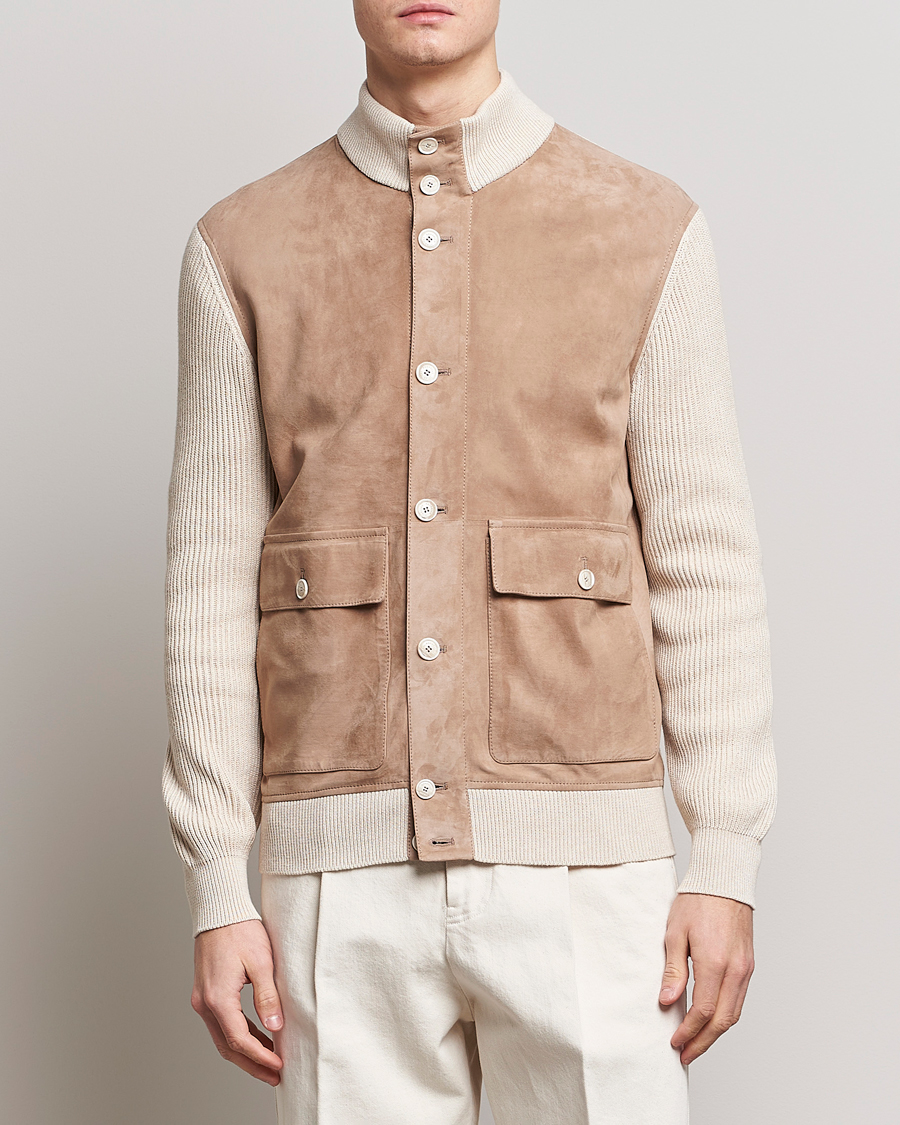 Herr | Jackor | Brunello Cucinelli | Suede Knit Bomber Jacket Beige Suede