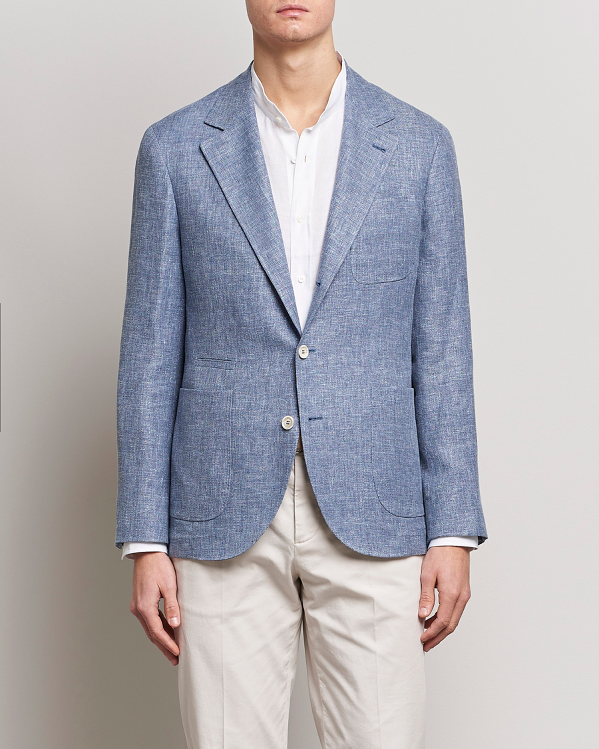 Herr | Kavajer | Brunello Cucinelli | Micro Chevron Linen Blazer Indigo Blue