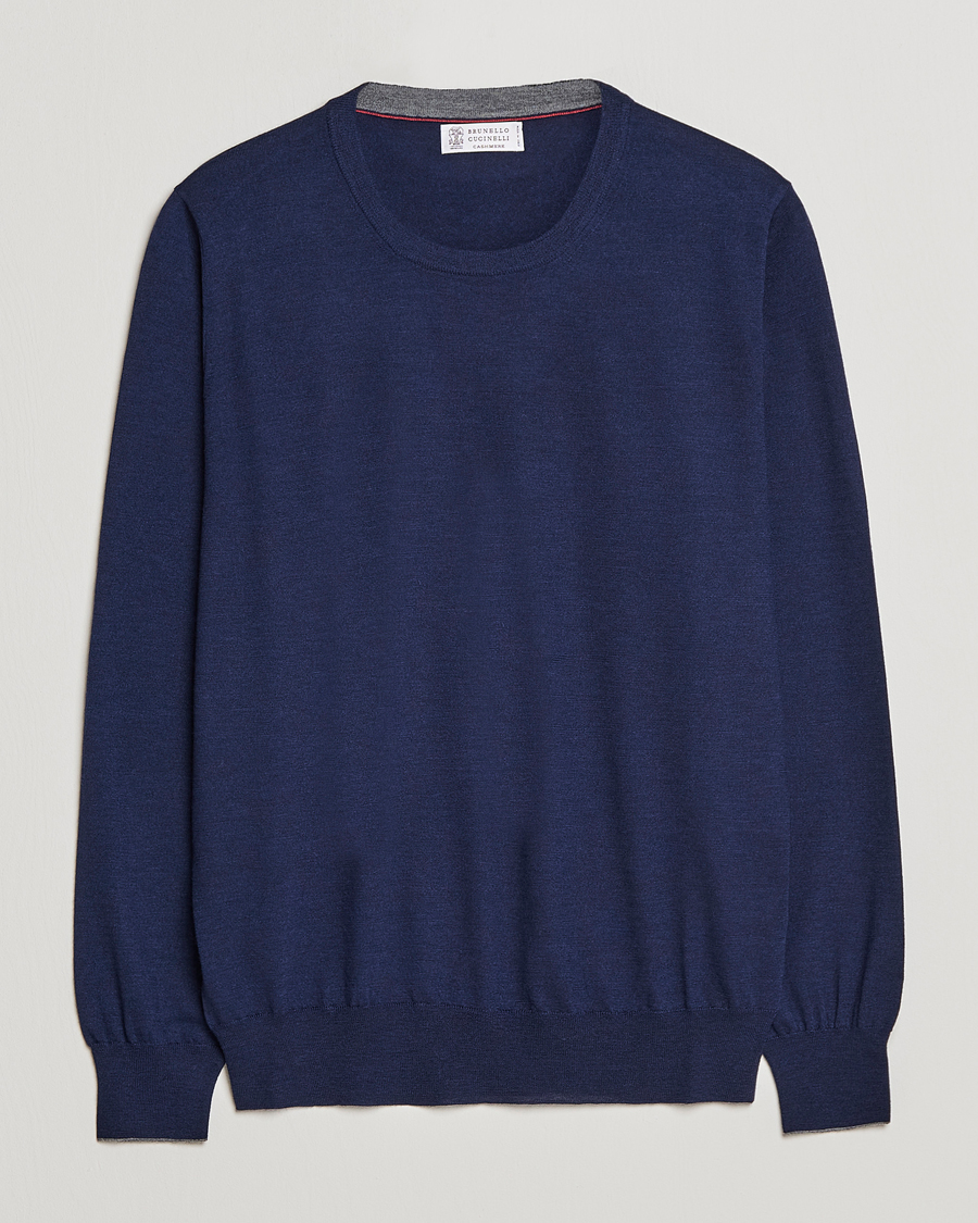 Herr | Tröjor | Brunello Cucinelli | Cashmere/Wool Crew Neck Sweater Navy