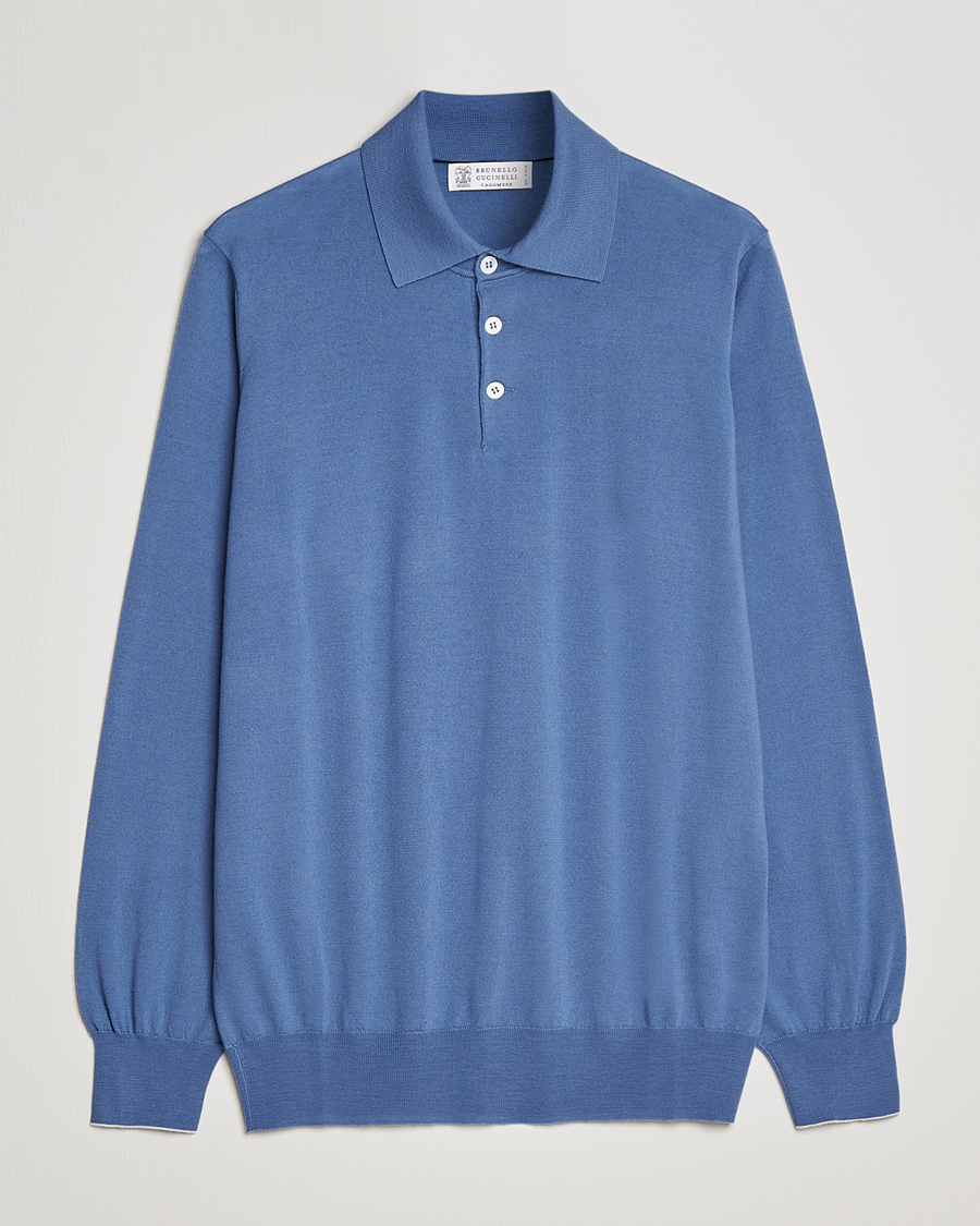 Herr | Tröjor | Brunello Cucinelli | Cashmere/Wool Knitted Polo Oxford Blue