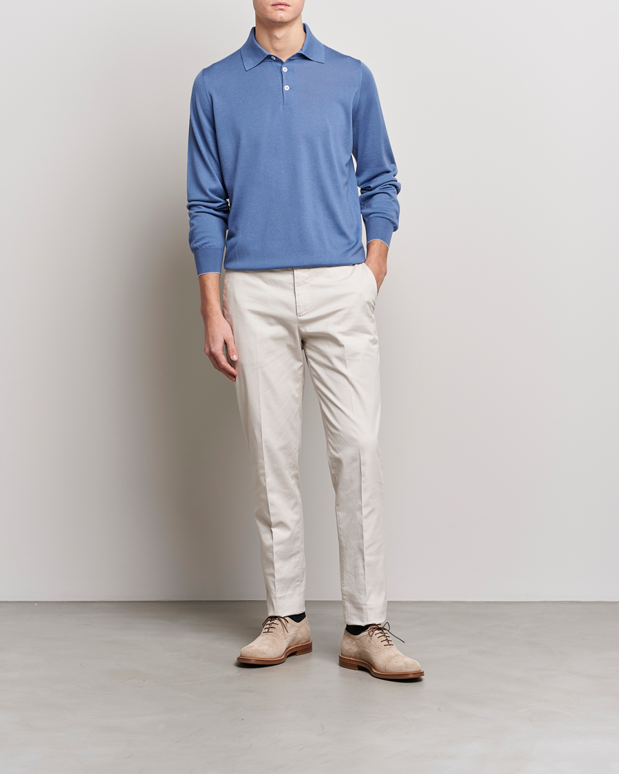 Herr | Tröjor | Brunello Cucinelli | Cashmere/Wool Knitted Polo Oxford Blue